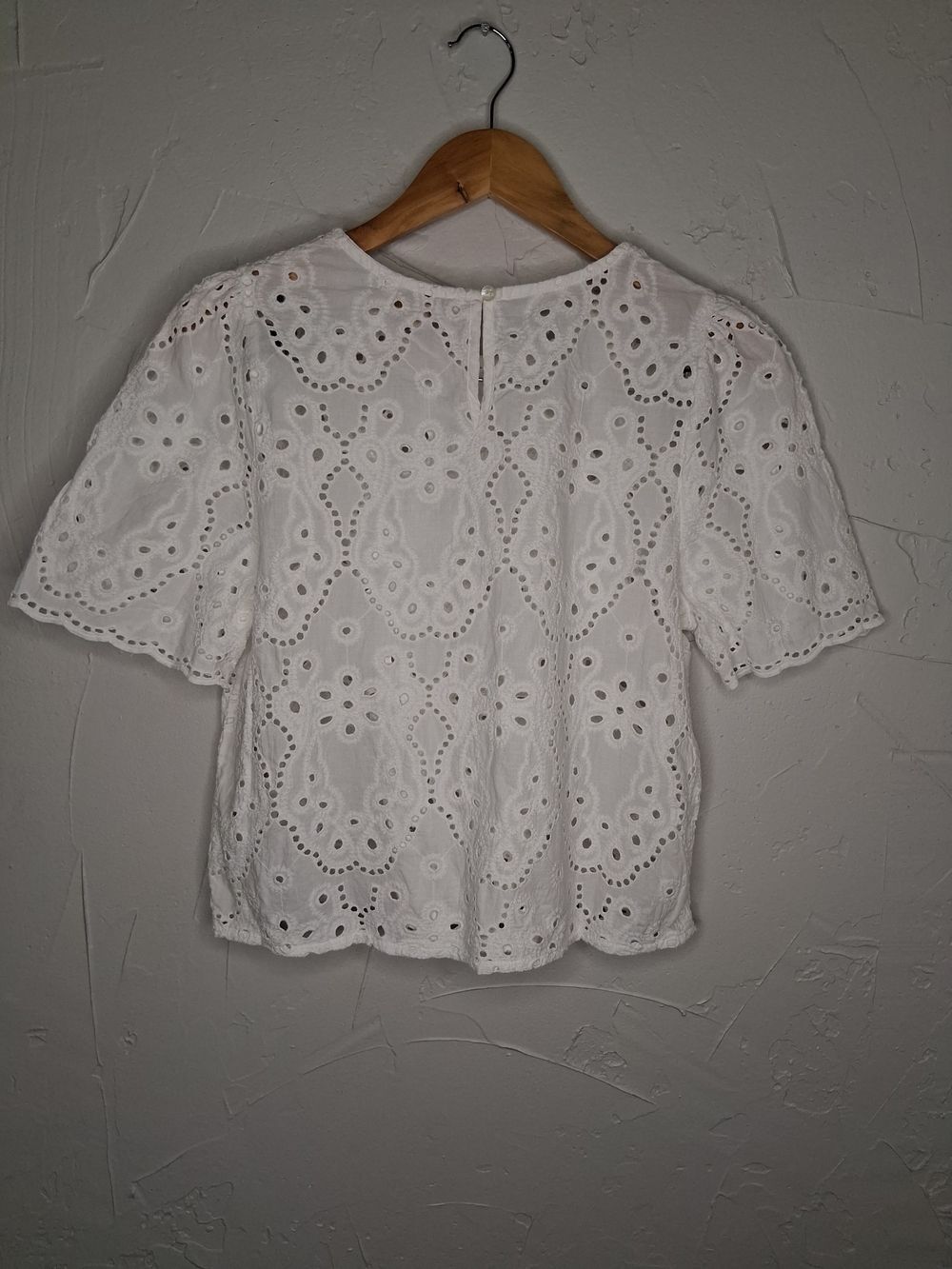 Jennifer & Grace White Eyelet Embroidered Cotton Blouse Top Sz M Boho Cotton - Picture 6 of 8